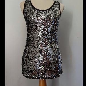 Lipstick Silver & Black Sequined Sleeveless Top